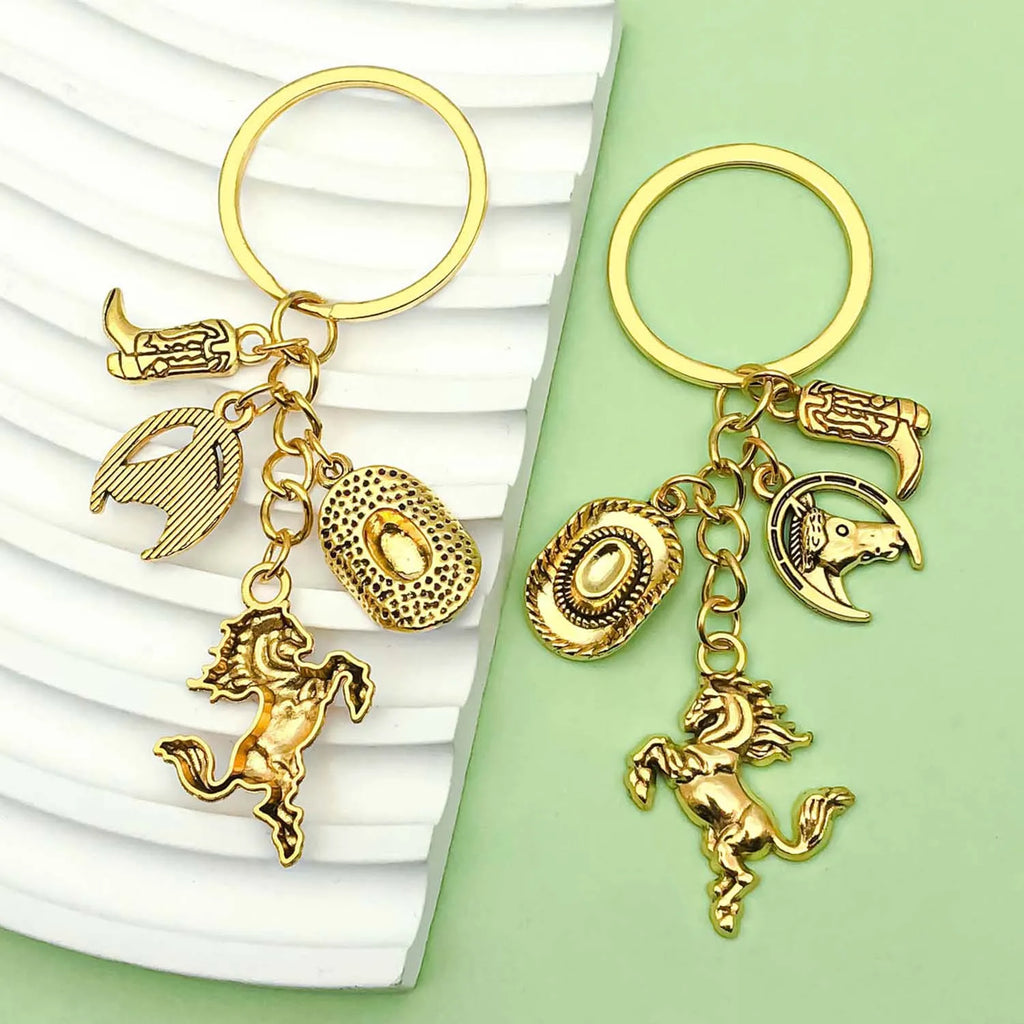 1pc Vintage Western Cowboy Keychain, Alloy Western Horse, Western Hat, Boots Design Key Ring, for Car Keys, Backpacks, Wallets