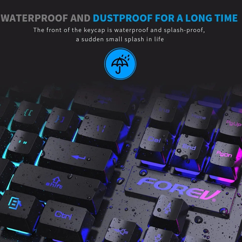 Kebidumei™ 104-Key Backlit Mechanical-Feel Wired Gaming Keyboard & Mouse Set – 3-Color Rainbow Backlit, Waterproof, Laser-Engraved Floating Keycaps, USB, PC & Laptop | FlipStylez LLC®