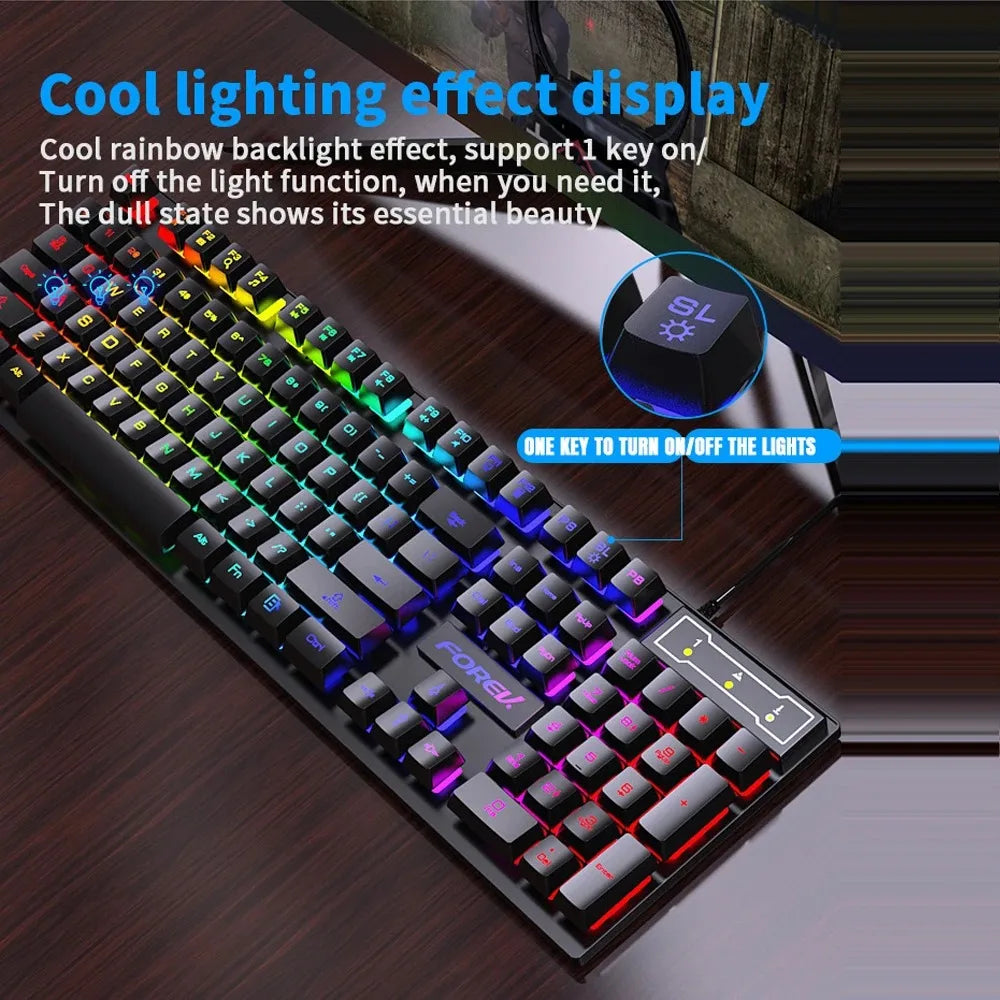 Kebidumei™ 104-Key Backlit Mechanical-Feel Wired Gaming Keyboard & Mouse Set – 3-Color Rainbow Backlit, Waterproof, Laser-Engraved Floating Keycaps, USB, PC & Laptop | FlipStylez LLC®