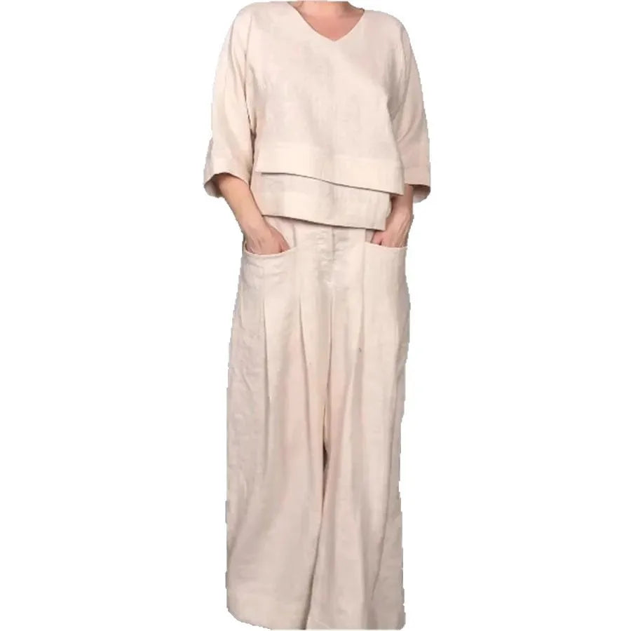 Casual Loose Irregular Cotton Linen Women's Top Set Spring Summer New