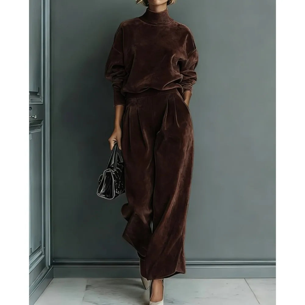 Autumn Winter Fashion High Collar Gold Velvet Long Sleeve Women's Suit