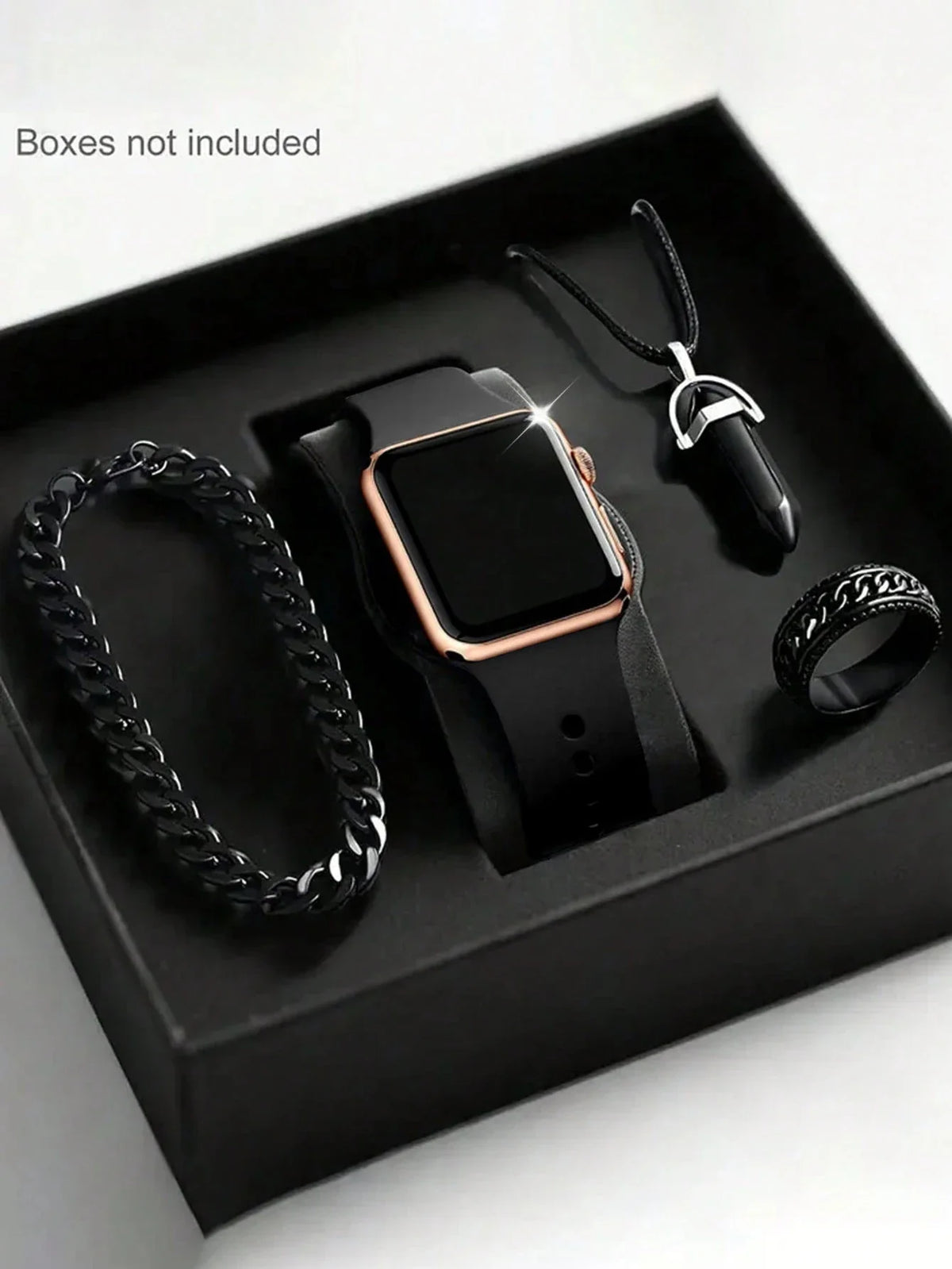 Men's LED Square Watch And Jewelry Set Birthday Gift Non-Smartwatch Box Not Included