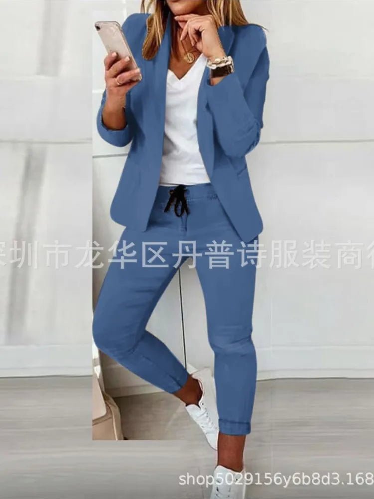 2 Piece Women's Autumn Winter Suit Fashion Slim Fit Lace-Up Small Feet