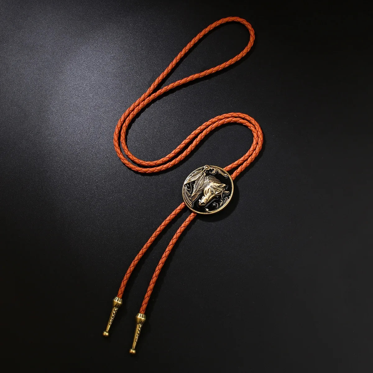 2026 New Western Horse Head Relief Bolo Tie with Braided Leather Cord & Metal Tips Vintage Cowboy Necklace Adjustable Necktie
