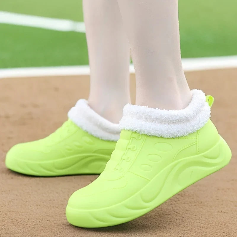 New winter warm plush rain shoes women's galoshes waterproof fur lined water resistant boots woman chunky Insulated rubber shoes