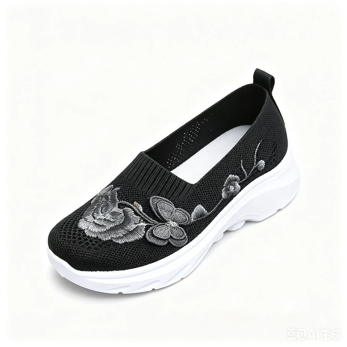 2026 Summer Women Breathable Knit Floral Embroidery Platform Loafers Slip On Walking Shoes Lightweight Soft Cushion Insole Anti Slip Wedge Sole Comfort Casual Daily Outdoor Travel Nurse Footwear Black Khaki Green Multiple Siz