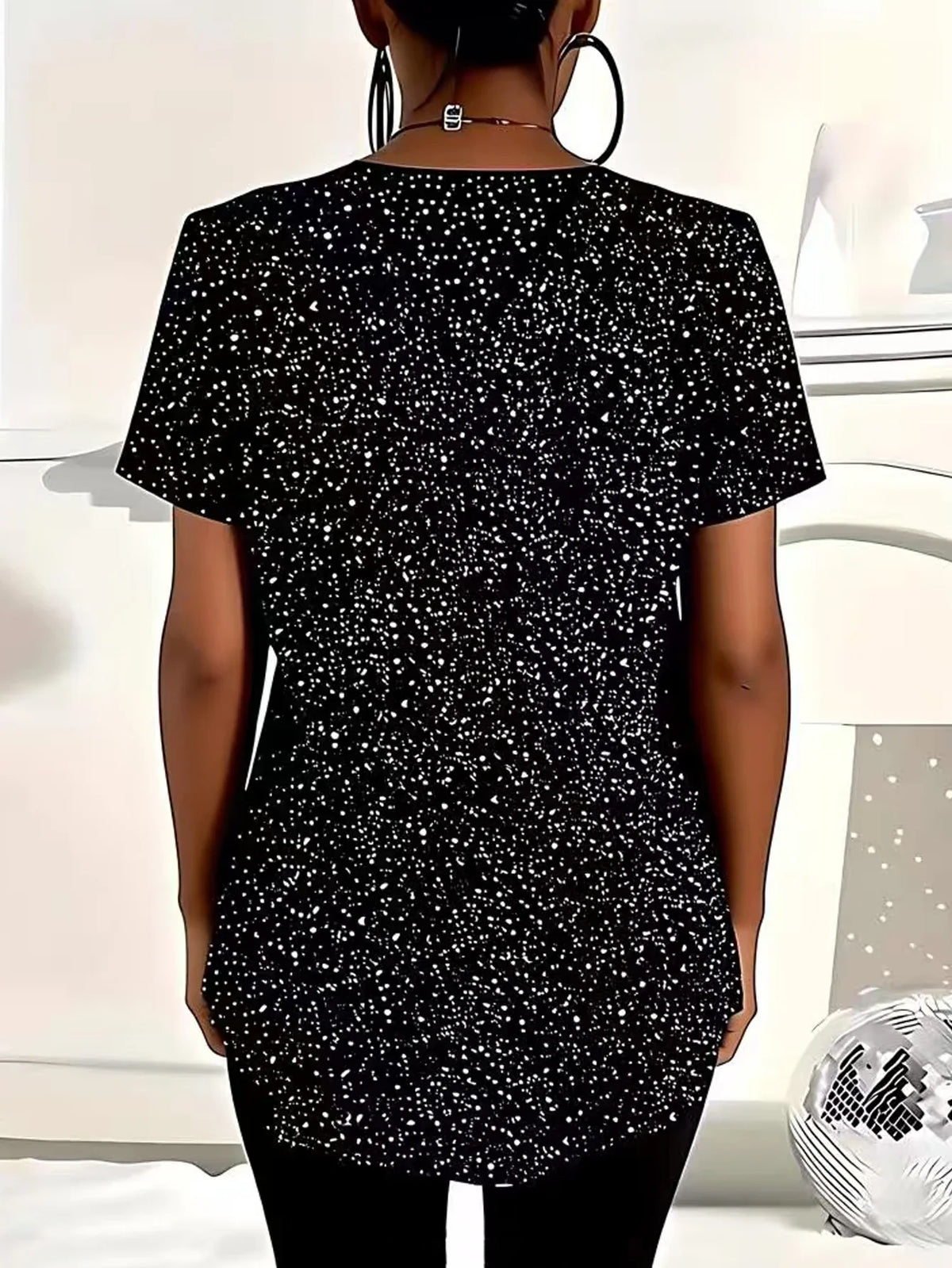 plus size women's summer new short sleeved casual polka dot top V-neck zipper curved hem T-shirt daily essential