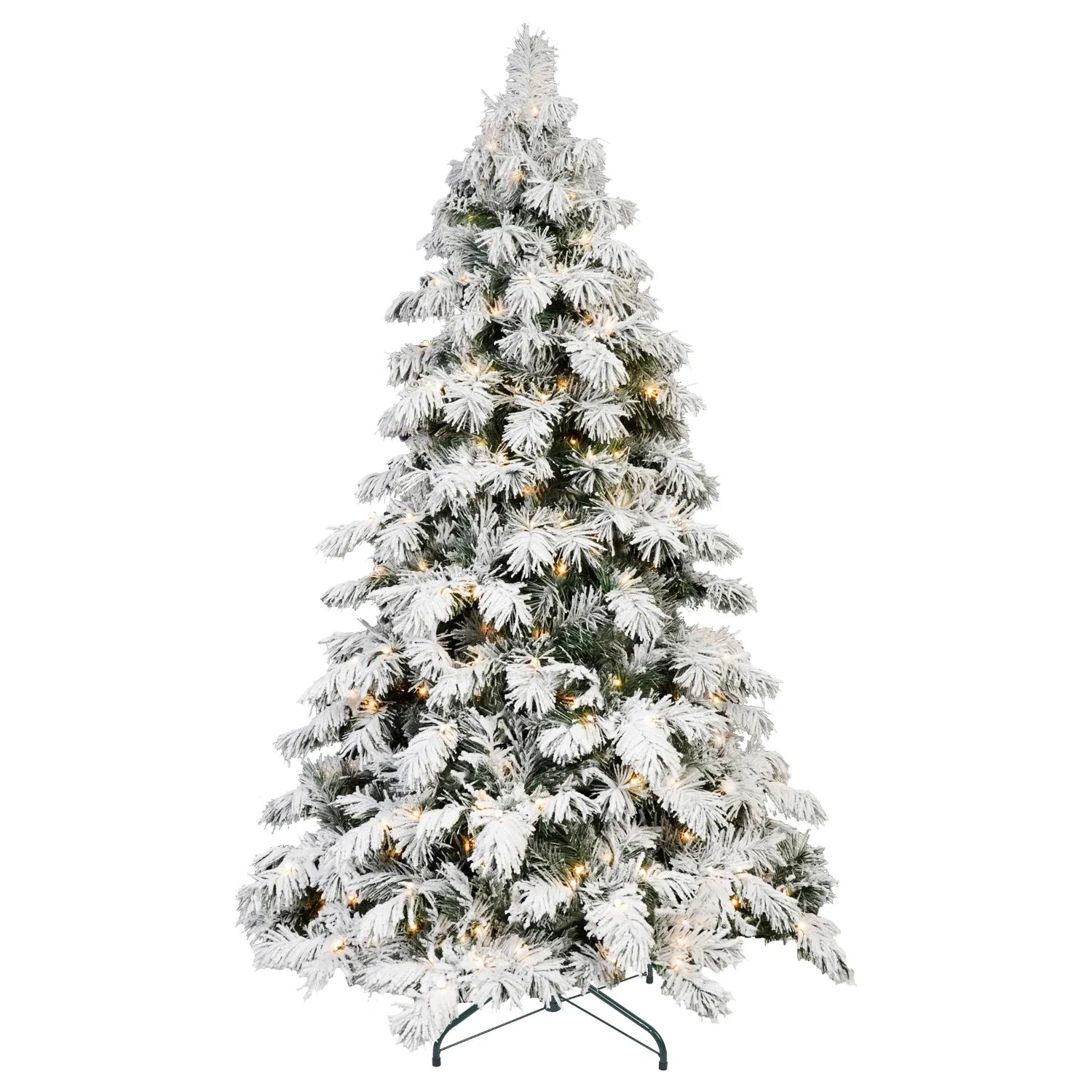 7FT Pre-lit Flocked Artificial Christmas Tree, Snow Flocked Xmas Tree with 360 Warm White LED Lights, 890 PVC Memory Wire Tips, Hinged Structure for Indoor Holiday Decor