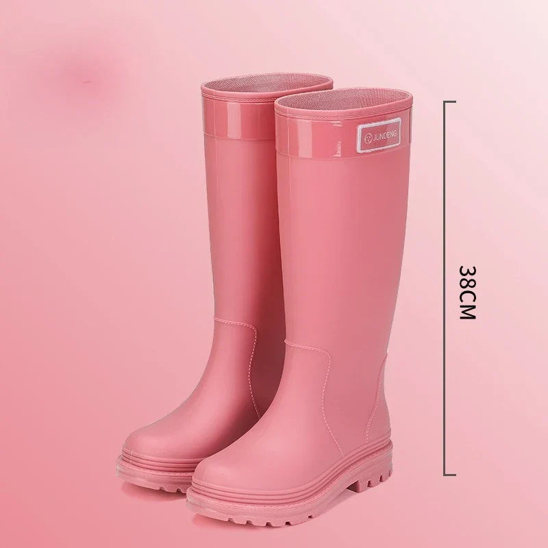 Adult Fashion Tall Rain Shoes Women's Water Boots Velvet Waterproof and Non-slip Outer Snow Boots