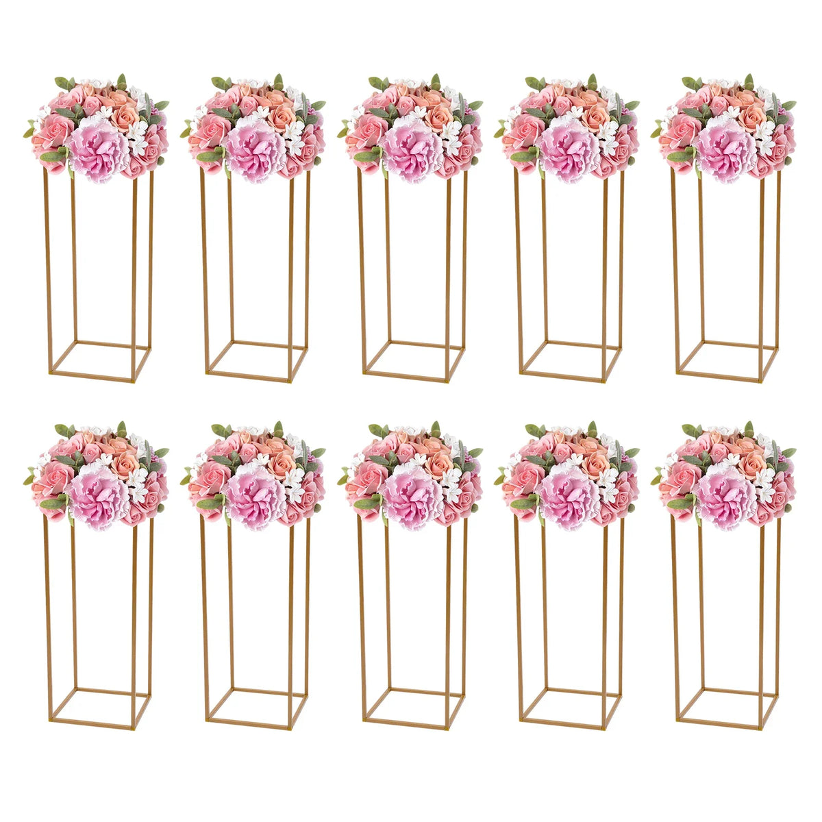 10pcs Wedding Flower Stand Set 23.62"h Gold Metal Column Rack Wedding