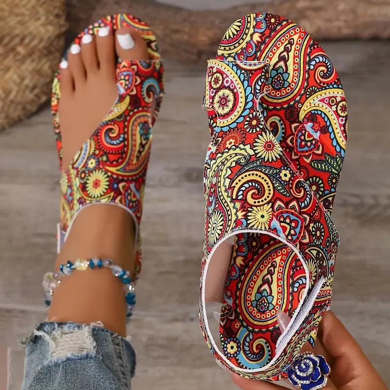 Women Flat Sandals Comfortable Flats Sandals Printed Bohemia Roman