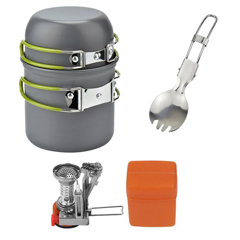 Camping Cookware Kit with Stove Outdoor Cooking Set Outdoor Pot Travel