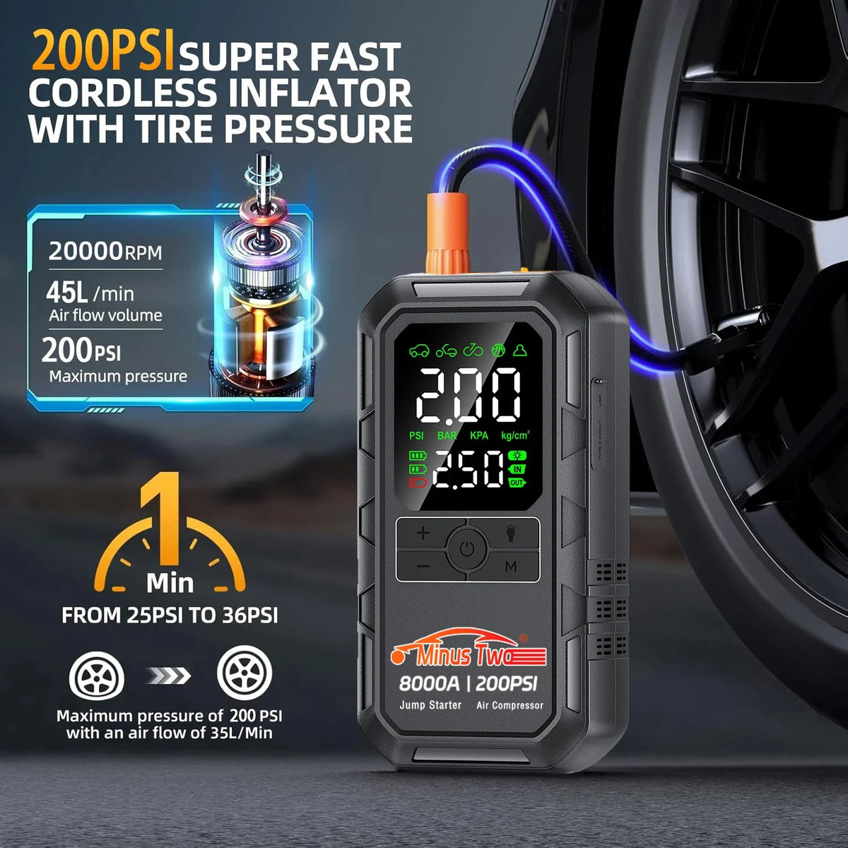 4-In-1 Car Jump Starter with Air Compressor Peak 4000a Auto Battery