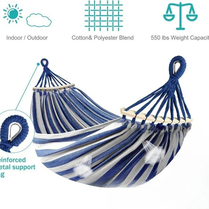 Canvas Hammock Anti-Roll Double Camping with Curved Wooden Poles