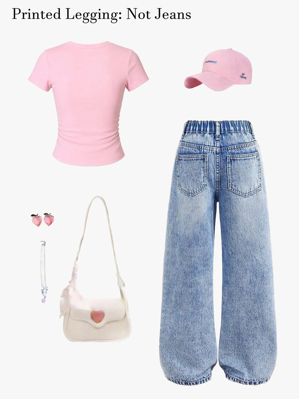 Girls' Y2K Style 2-Piece Set: Pink Bow-Print Slim-Fit Cropped Short-Sleeve Tee + Cartoon Donut, Bow, and Floral Print Wide-Leg J
