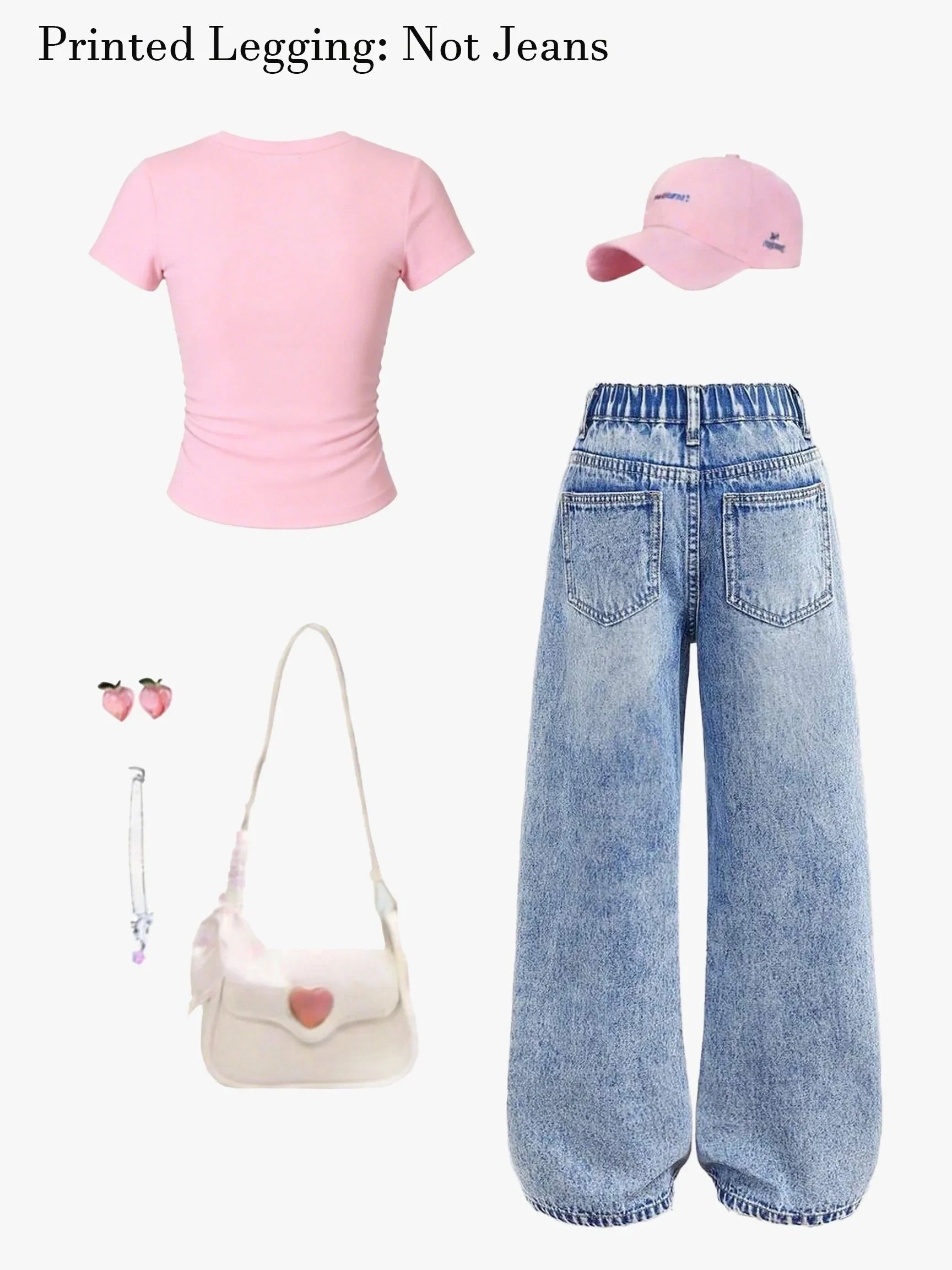 Girls' Y2K Style 2-Piece Set: Pink Bow-Print Slim-Fit Cropped Short-Sleeve Tee + Cartoon Donut, Bow, and Floral Print Wide-Leg J