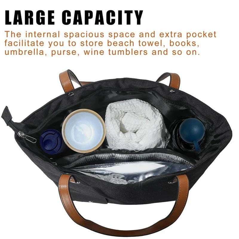 Hot Wine Tote Bag, Beach Cooler For Travel Gift, Leakproof Insulated Purse Carrier With  Spout Compartments