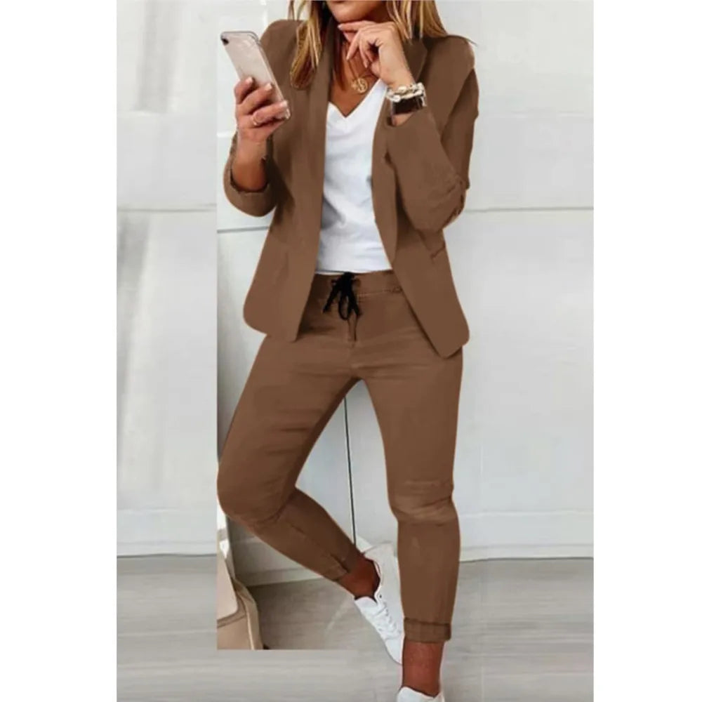 2 Piece Women's Autumn Winter Suit Fashion Slim Fit Lace-Up Small Feet