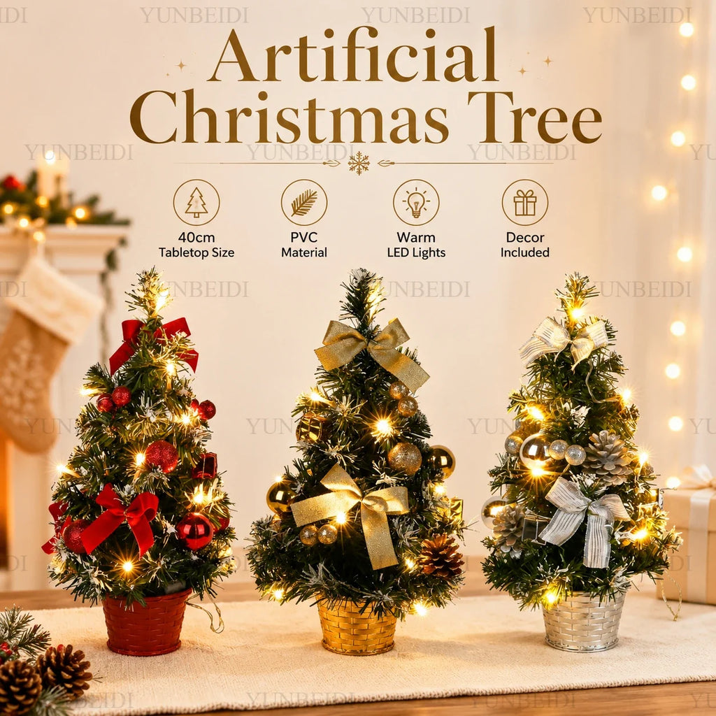 40CM Christmas Tree with LED Lights Mini Artificial Christmas Tree Home Desktop Decoration Christmas Decoration New Year Gift