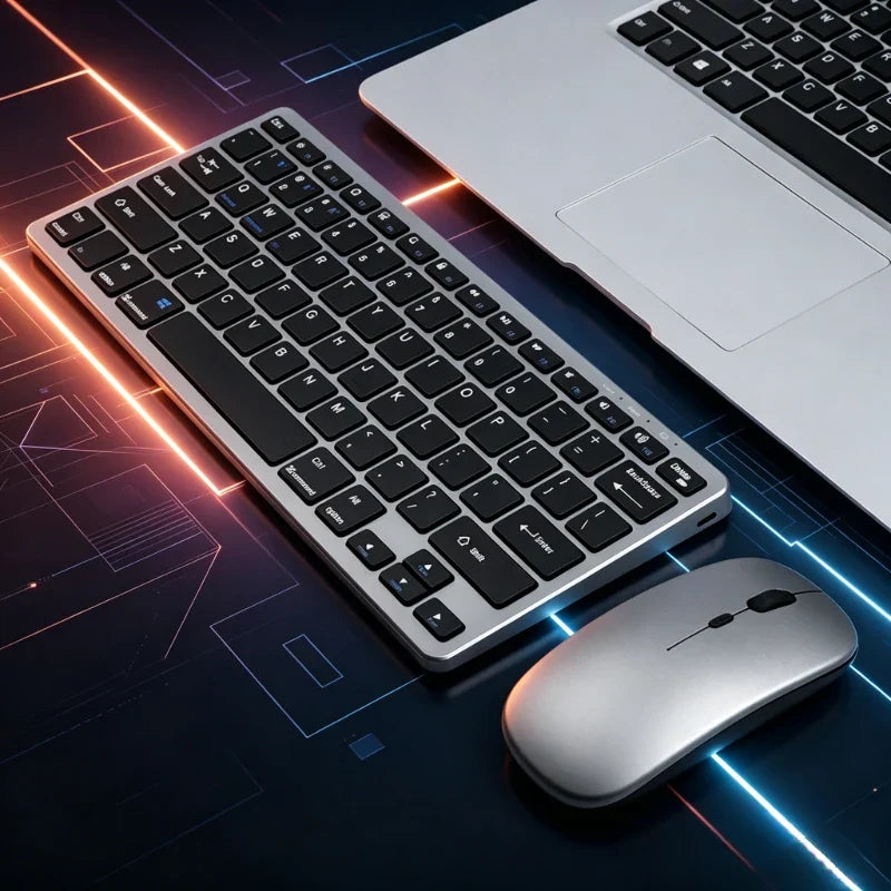 61-Key Bluetooth & 2.4G Wireless Rechargeable Keyboard & Mouse Combo – Tri-Device, Silent, Compact Office & Home Set | FlipStylez LLC®