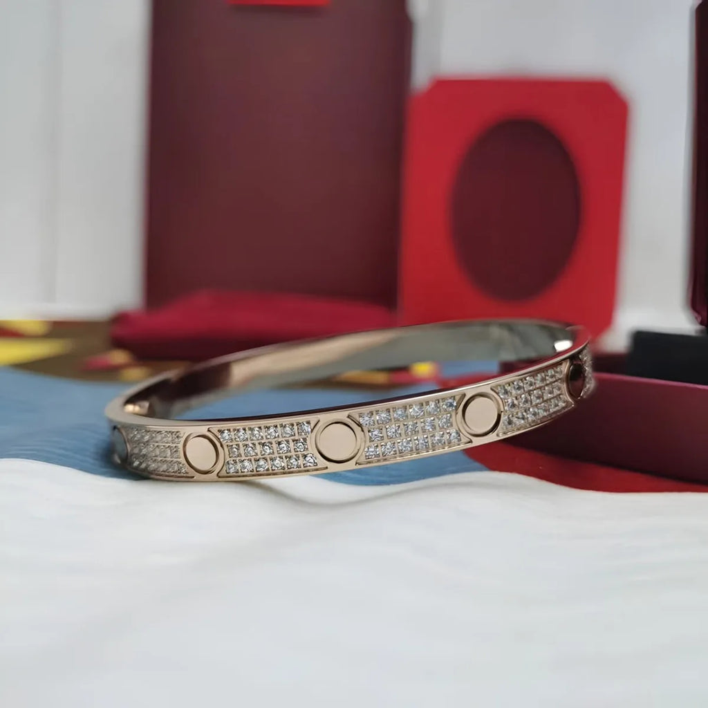 Rose Gold Silver Plated Diamond Studded Bangle Bracelet for Women 16 17 18 19 Size Fashion Jewelry Bracelets