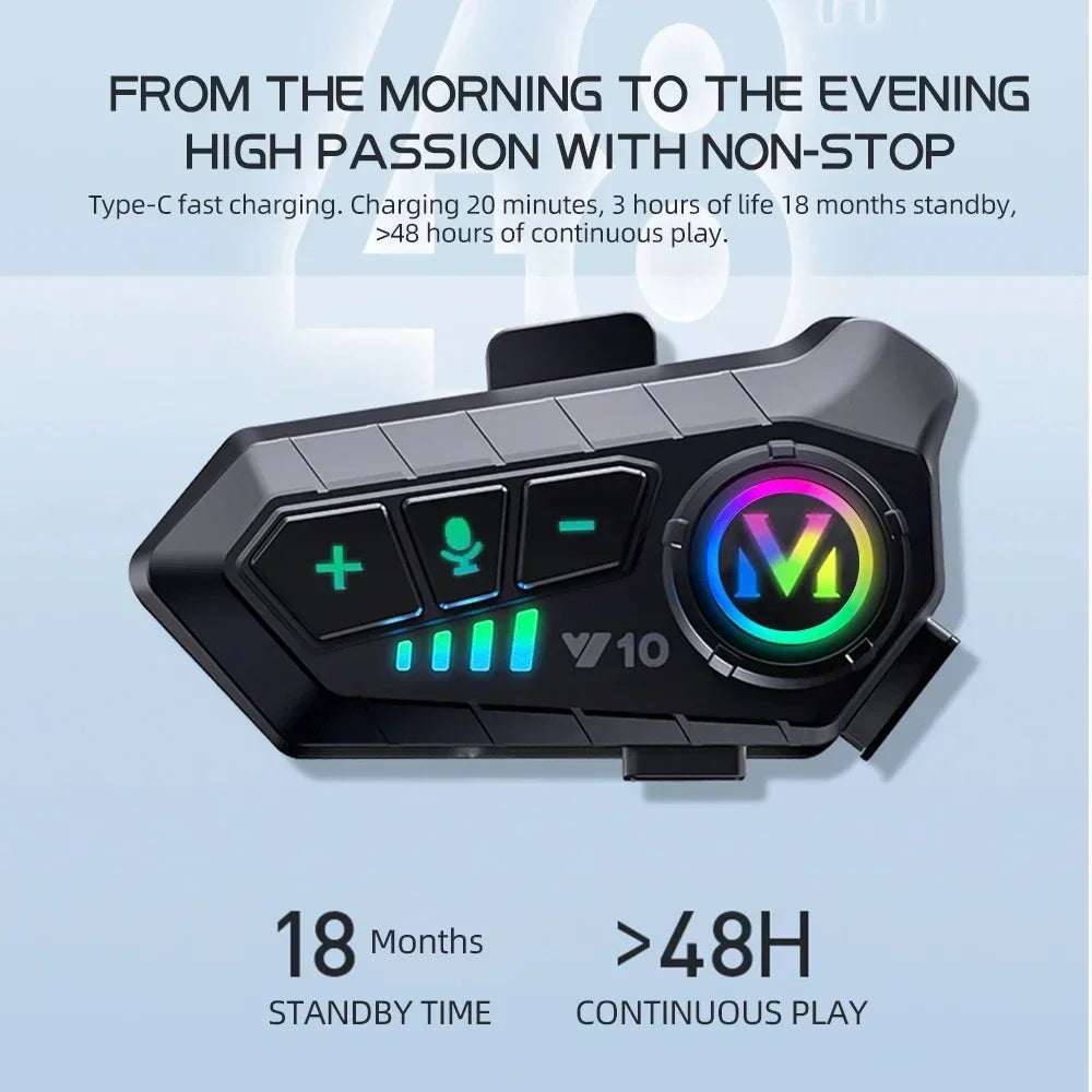 Y10 Motorcycle Bluetooth 5.3 Helmet Headset 🏍️ | Colorful LED Lights | IPX6 Waterproof | 30Hr Hands-Free | FlipStylez LLC®
