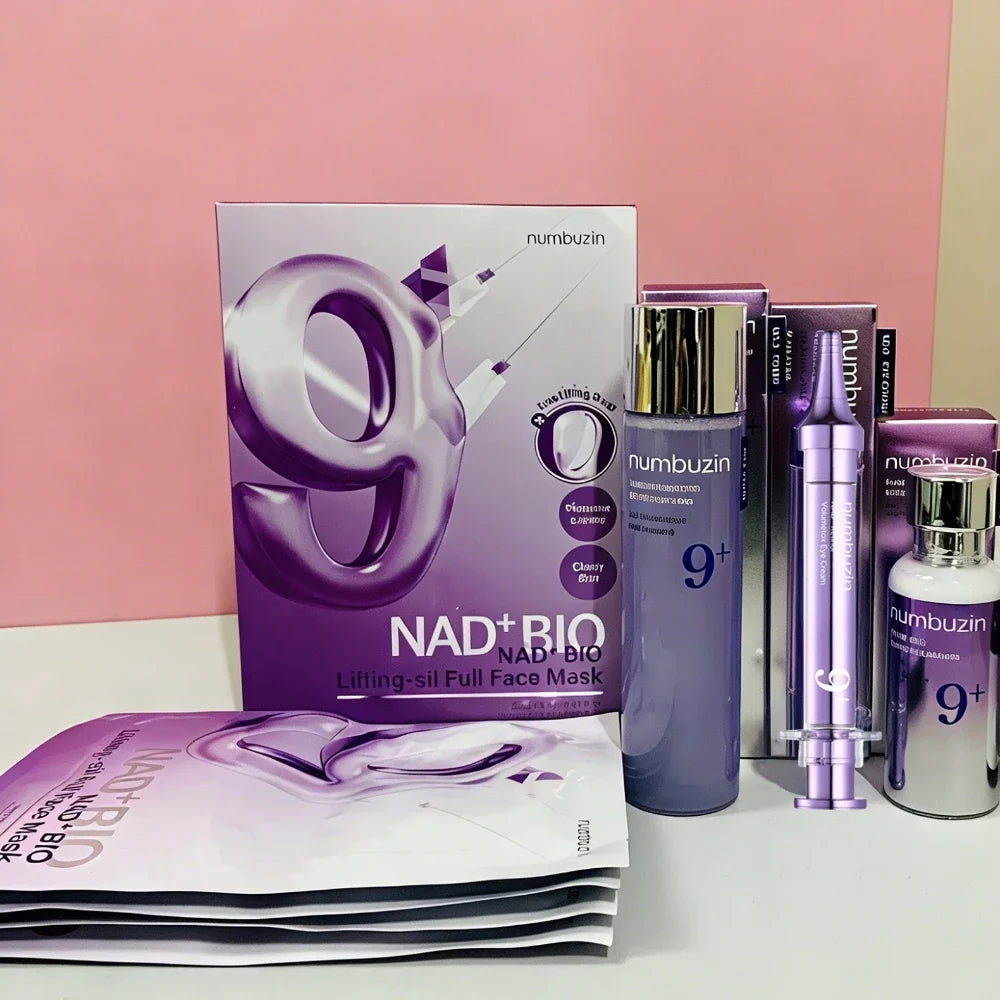 Numbuzin NO.9 NAD+Skincare Set - Retinal Volumetox Eye Cream, PDRN Glow Boosting Toner, BIO Lifting-sil Essence & Full Face Mask