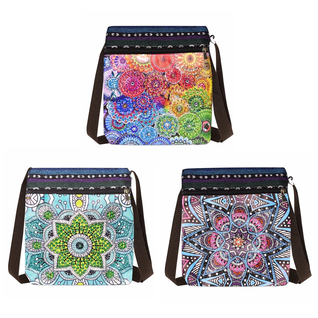 1pc/Set DIY Mandalas Diamond Art Purses Canvas Zipper Handbag with Strap Mandalas Diamond Painting Crossbody Bag for Adults