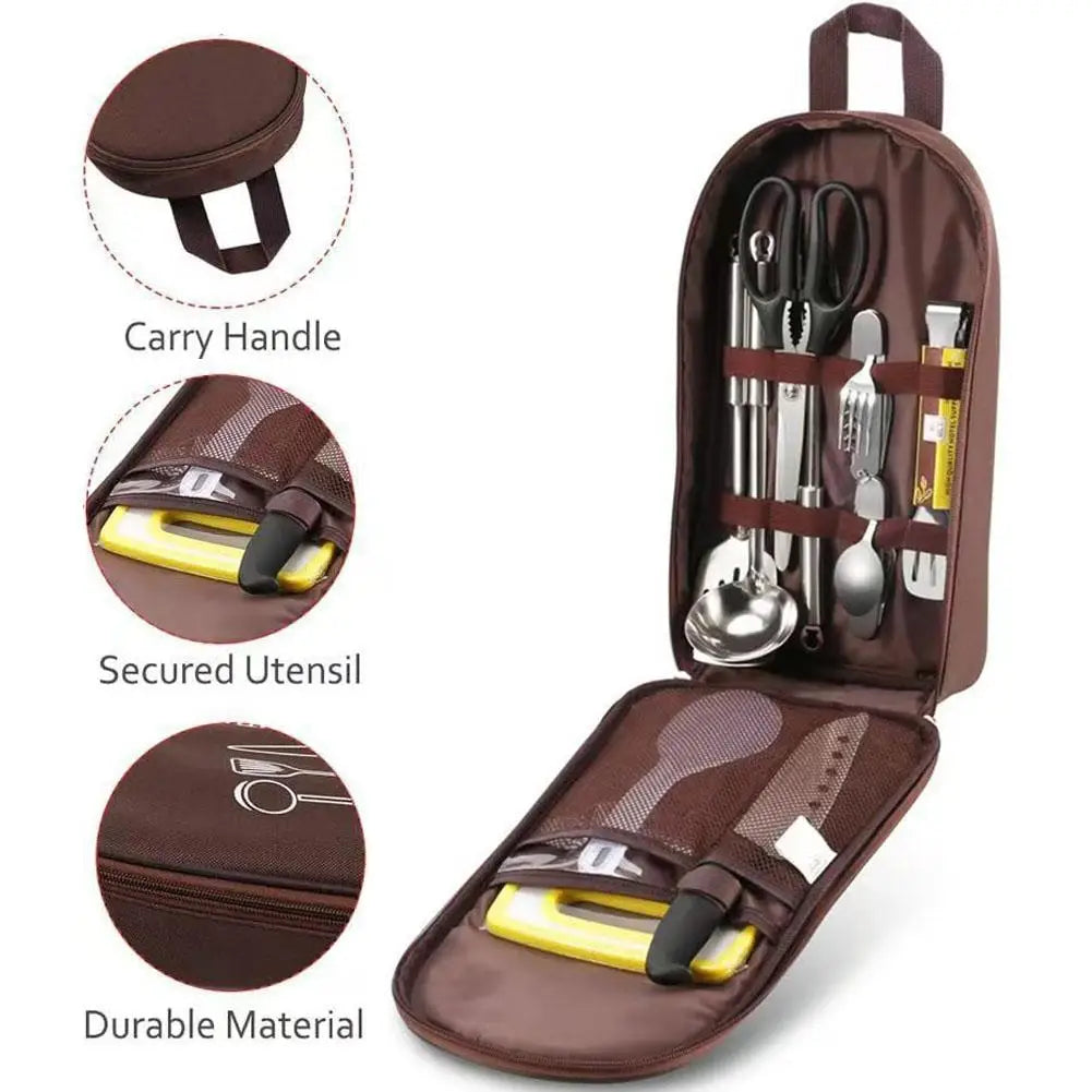 Camping Kitchen Utensil Organizer Bag, Waterproof Travel Storage Pouch