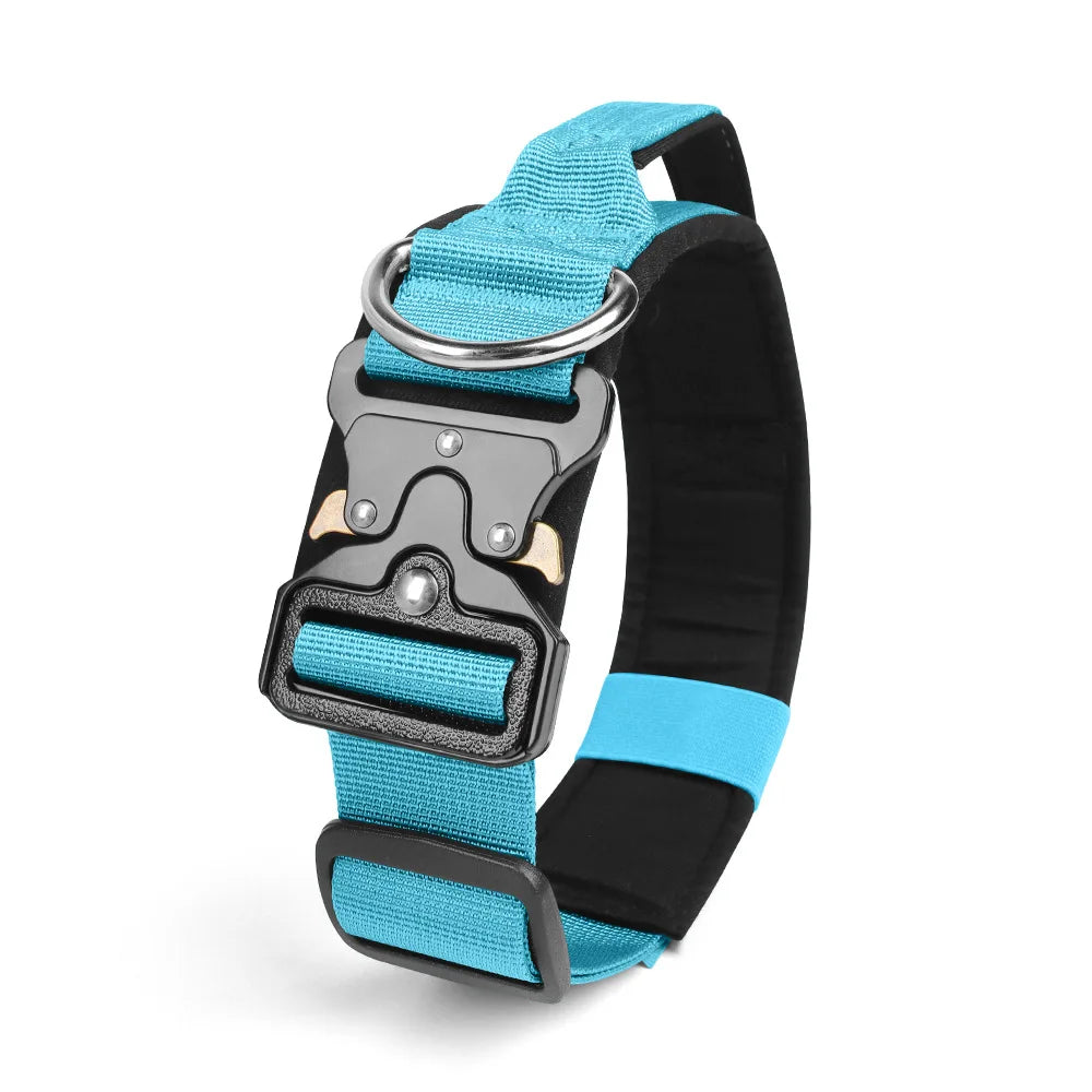 Padded Tactical Dog Collar Heavy Duty, Soft Neoprene Adjustable Nylon with Metal Buckle for Large Medium Dogs