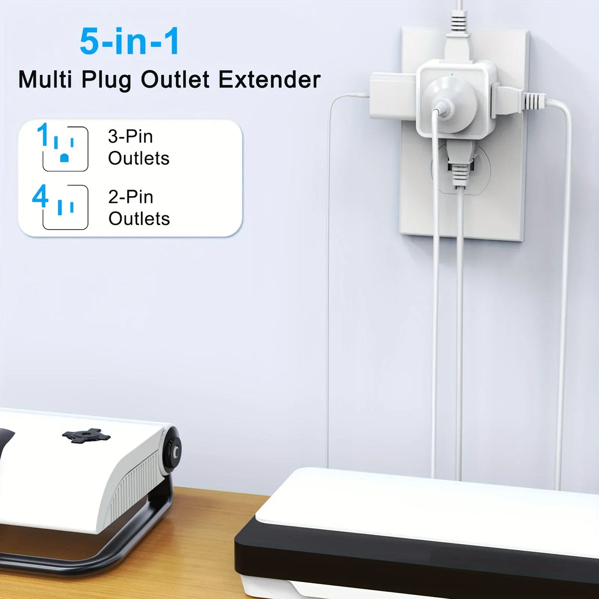 5 Way Multi Plug Outlet Extender, Wall Outlet Expander, Small