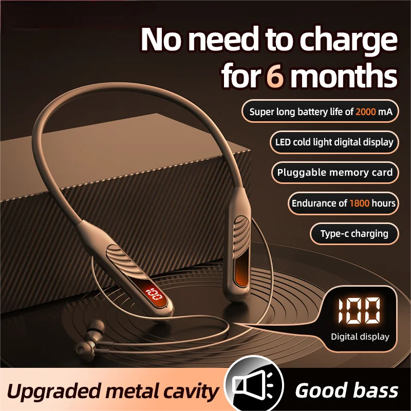 BT8 Wireless Bluetooth 5.3 Neckband Headset – 1800Hr Battery | LED Display | Deep Bass | Sports | Type-C | FlipStylez LLC®