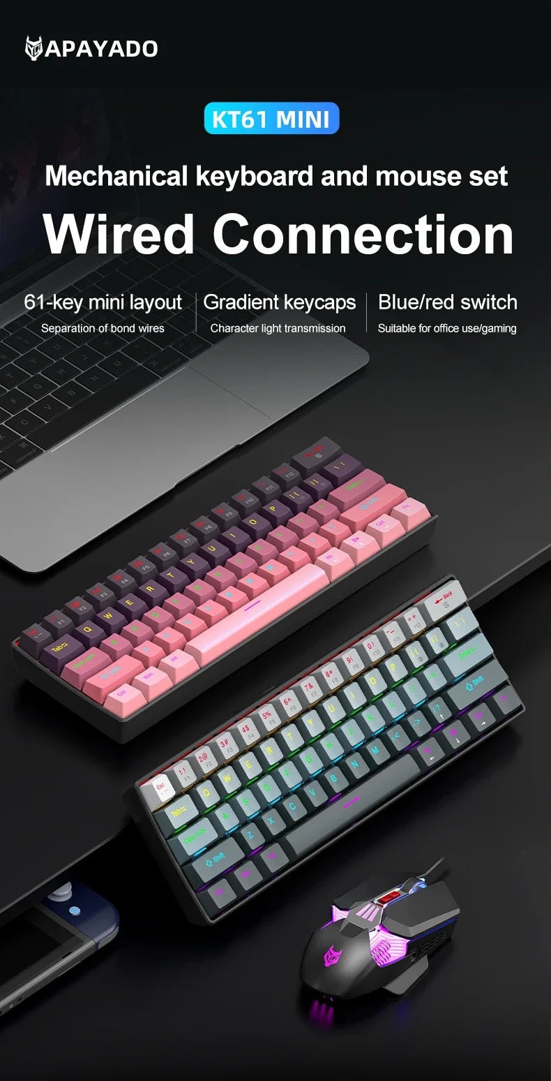 APAYADO™ 60% Mini Mechanical RGB Keyboard & Mouse Kit – Red Switches, 7200 DPI, Phantom RGB | FlipStylez LLC®