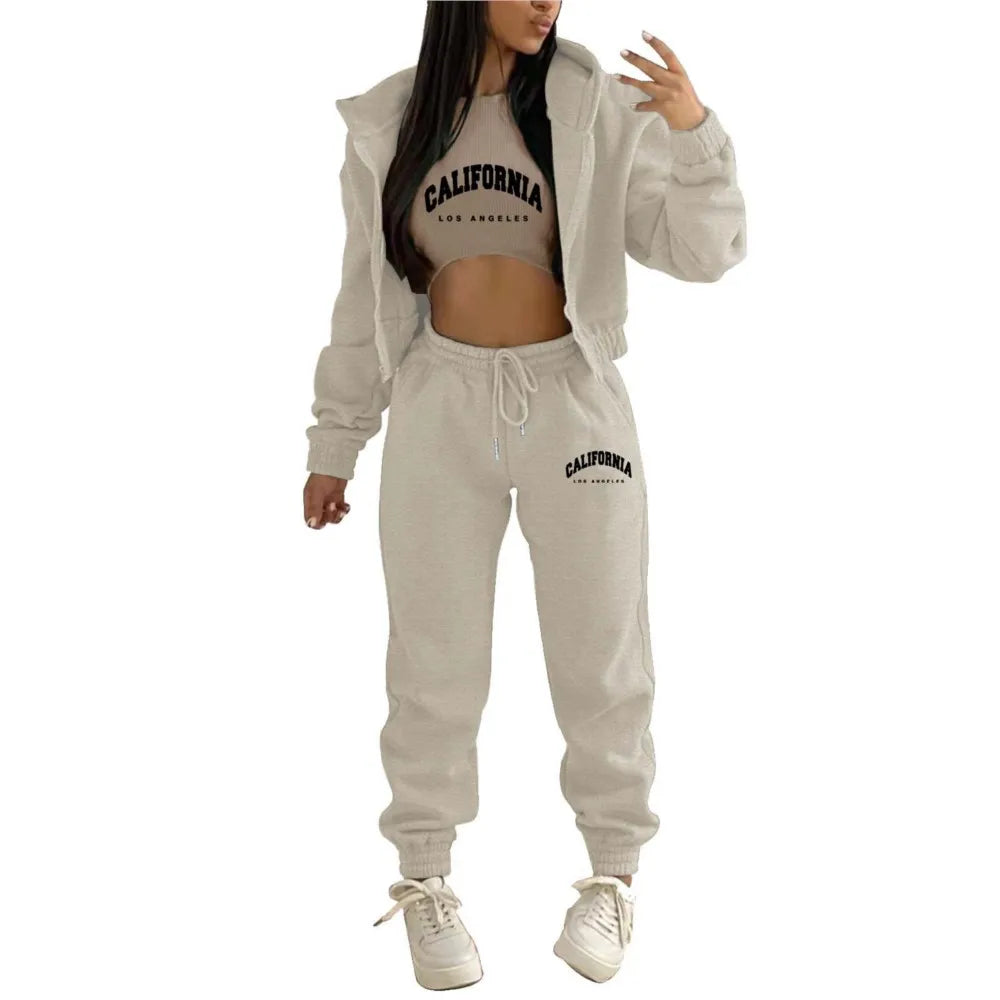 Autumn and Winter New Fleece Hoodie Letter Print Hooded Women's Suit