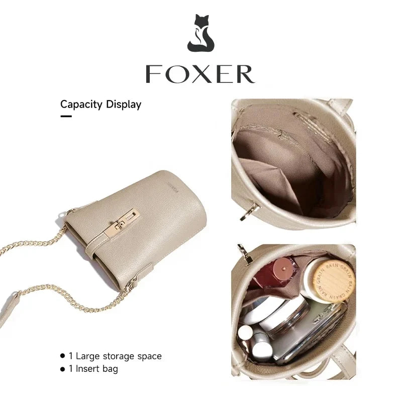 FOXER Chic Women's Shoulder Bag PU Leather Fashion Phone Bag Simple Lightweight Girl Travel Bag Small Crossbody Bag Purse