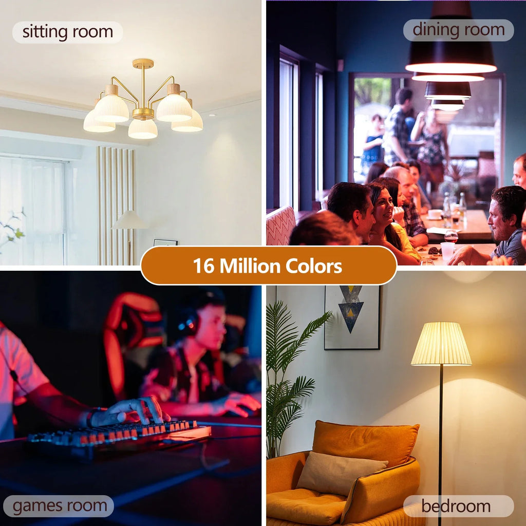 LED Smart Bulb E27 100-240V Color Changing LED Bulb with Music Synchronization WiFi and BLE 5.0 Dimmable RGB Smart Home Lighting