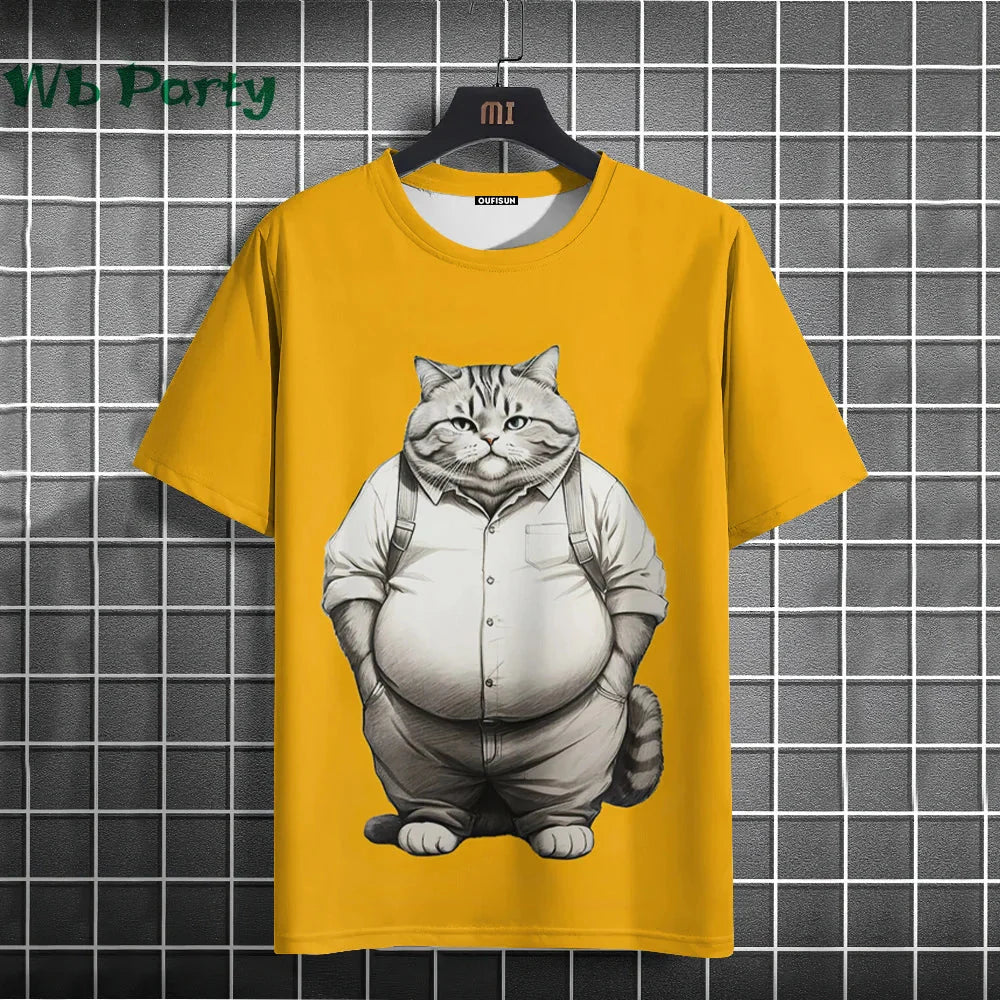 Cat Print T-shirts for Men - Y2K Graphic T-Shirt
