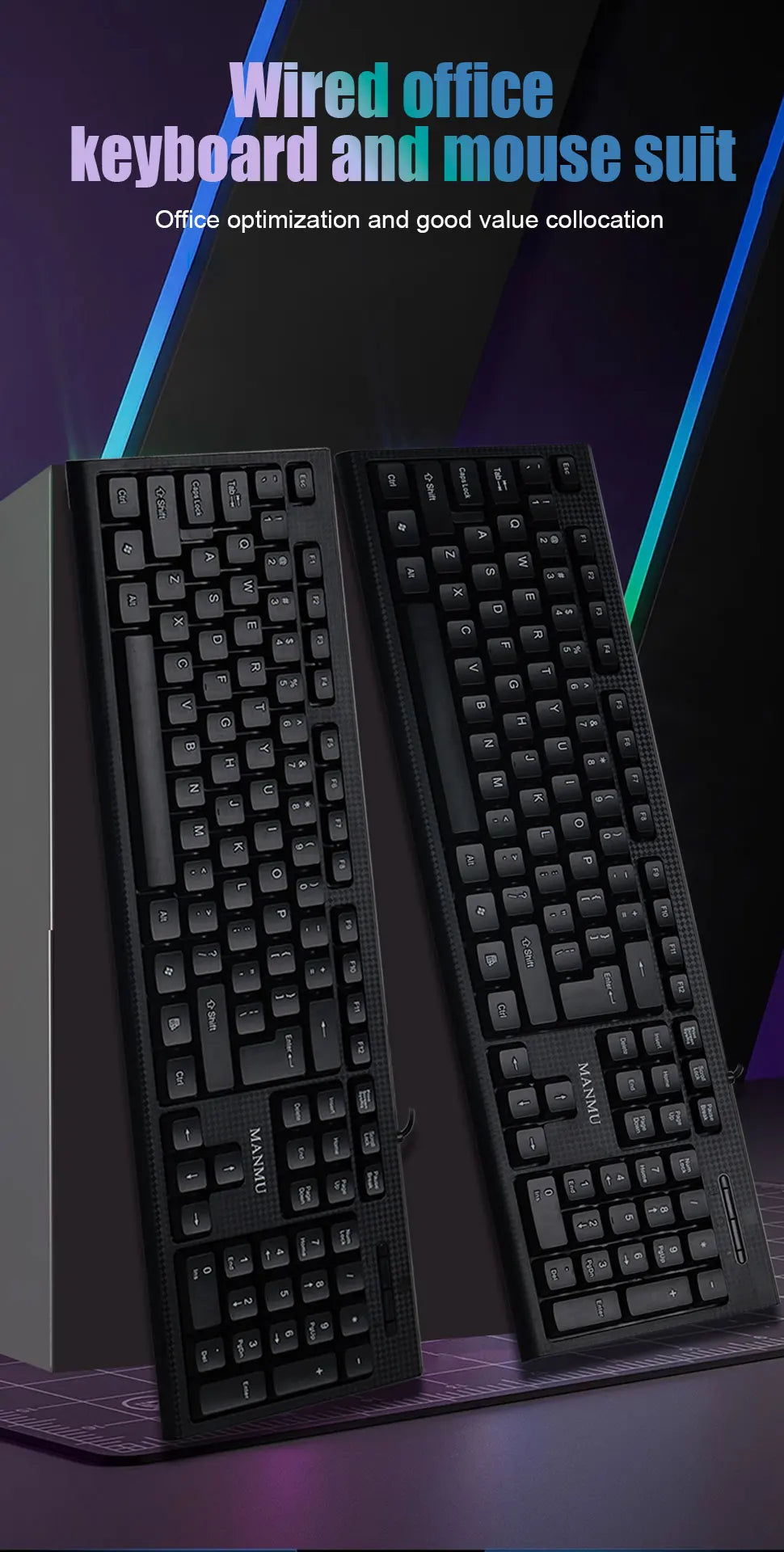 MANMU MJS-016™ Wired Ergonomic Keyboard & Mouse Combo Set – USB, 1200 DPI, CE Certified, Home & Office Gaming Setup | FlipStylez LLC®