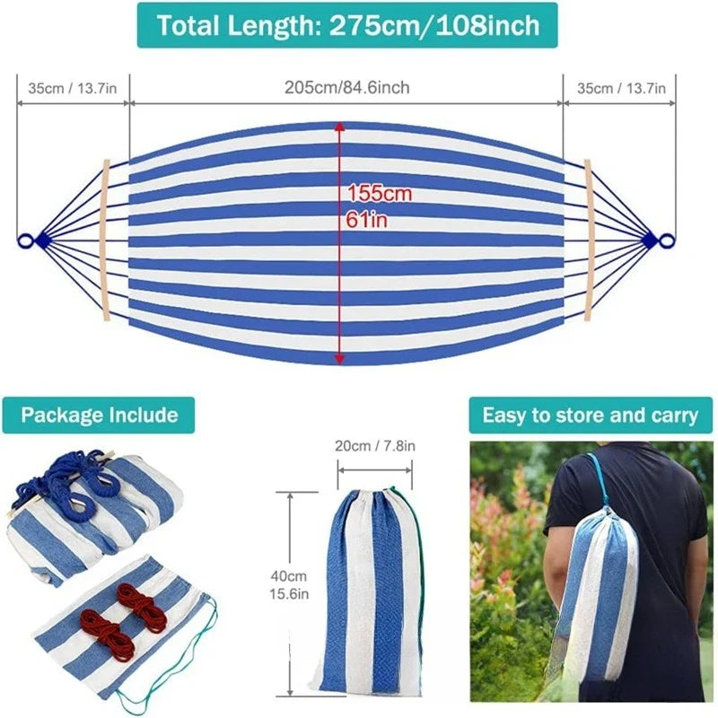 Canvas Hammock Anti-Roll Double Camping with Curved Wooden Poles