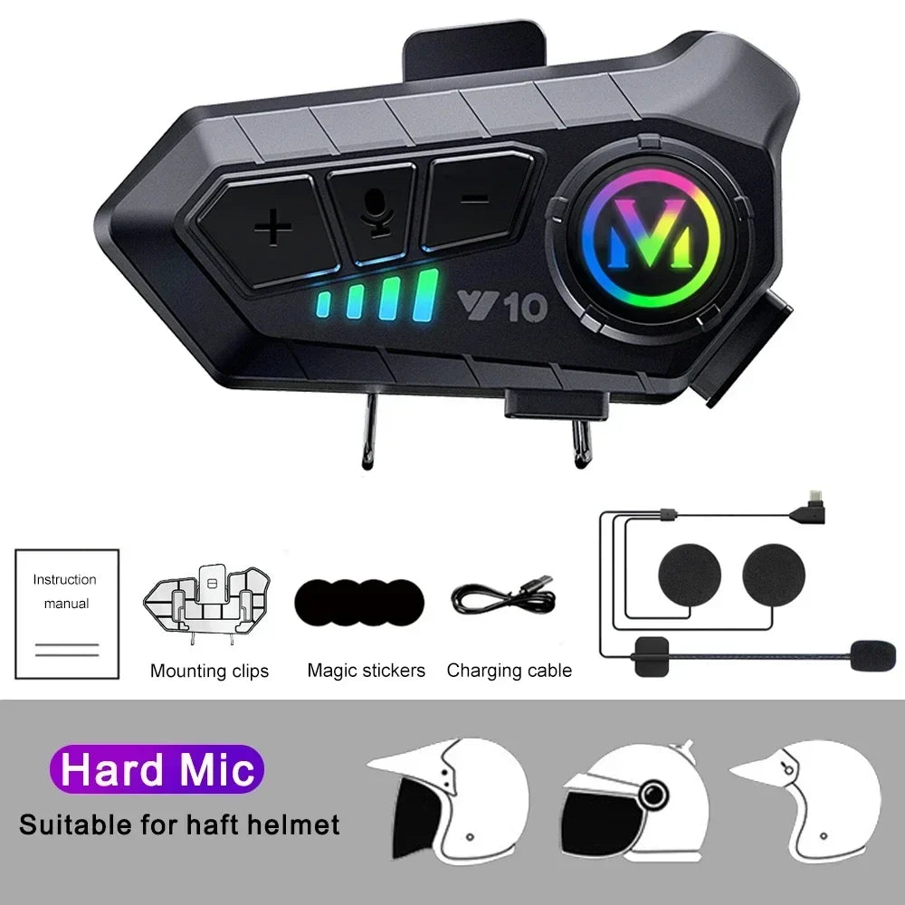 Y10 Motorcycle Bluetooth 5.3 Helmet Headset 🏍️ | Colorful LED Lights | IPX6 Waterproof | 30Hr Hands-Free | FlipStylez LLC®