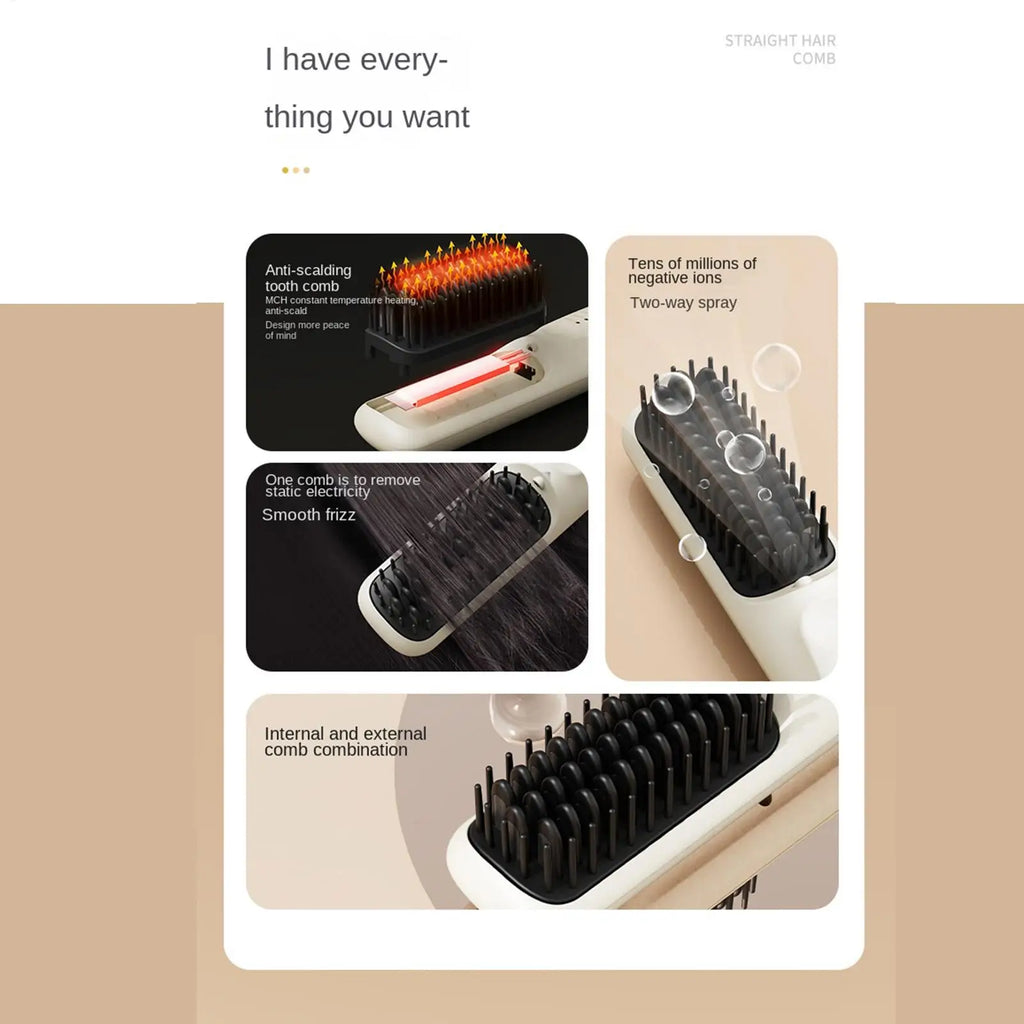 5-Mode Heating Hair Straightening Brush Negative Ion Multi-Temp Brush