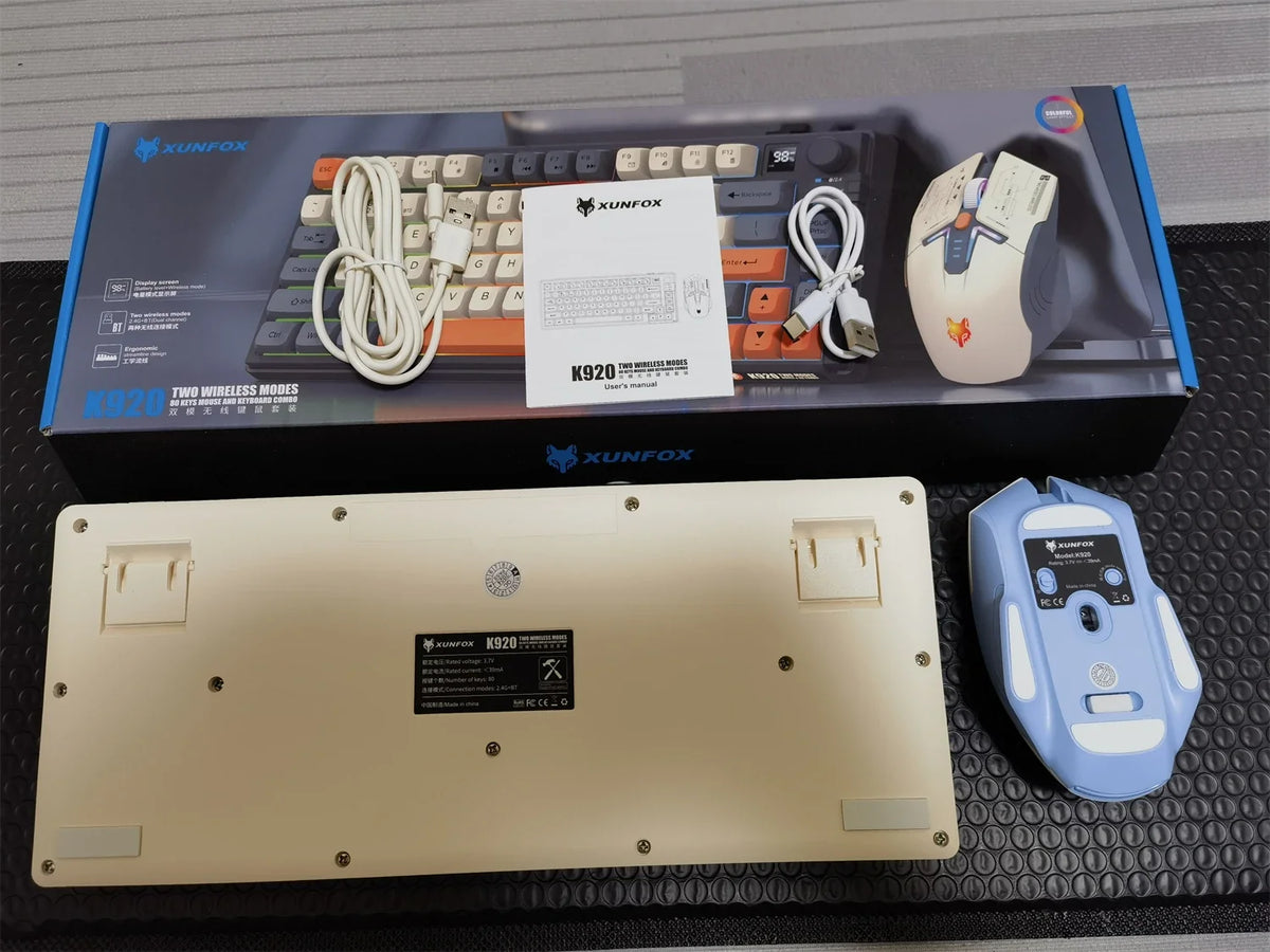 YQT K92™ Wireless Keyboard & Mouse Set – 80% Layout, Bluetooth & 2.4G, Cool Mixed Backlight, Smart Volume Knob, 2000mAh Type-C, English/Spanish/Russian/Arabic/Korean | FlipStylez LLC®