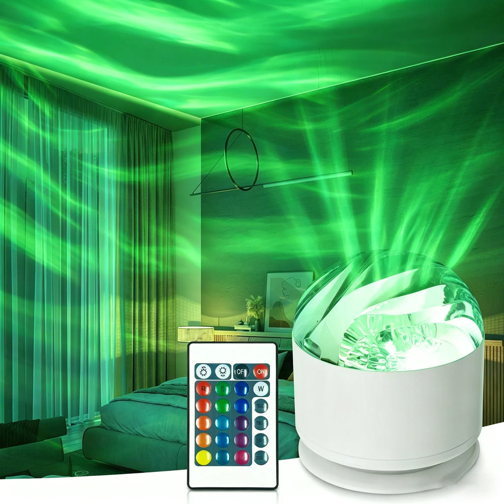 LED Aurora/Water Ripple Projector Light Starry Sky Galaxy Night Light Remote 16 Colors Auto Rotate Ambient Light for Home Room