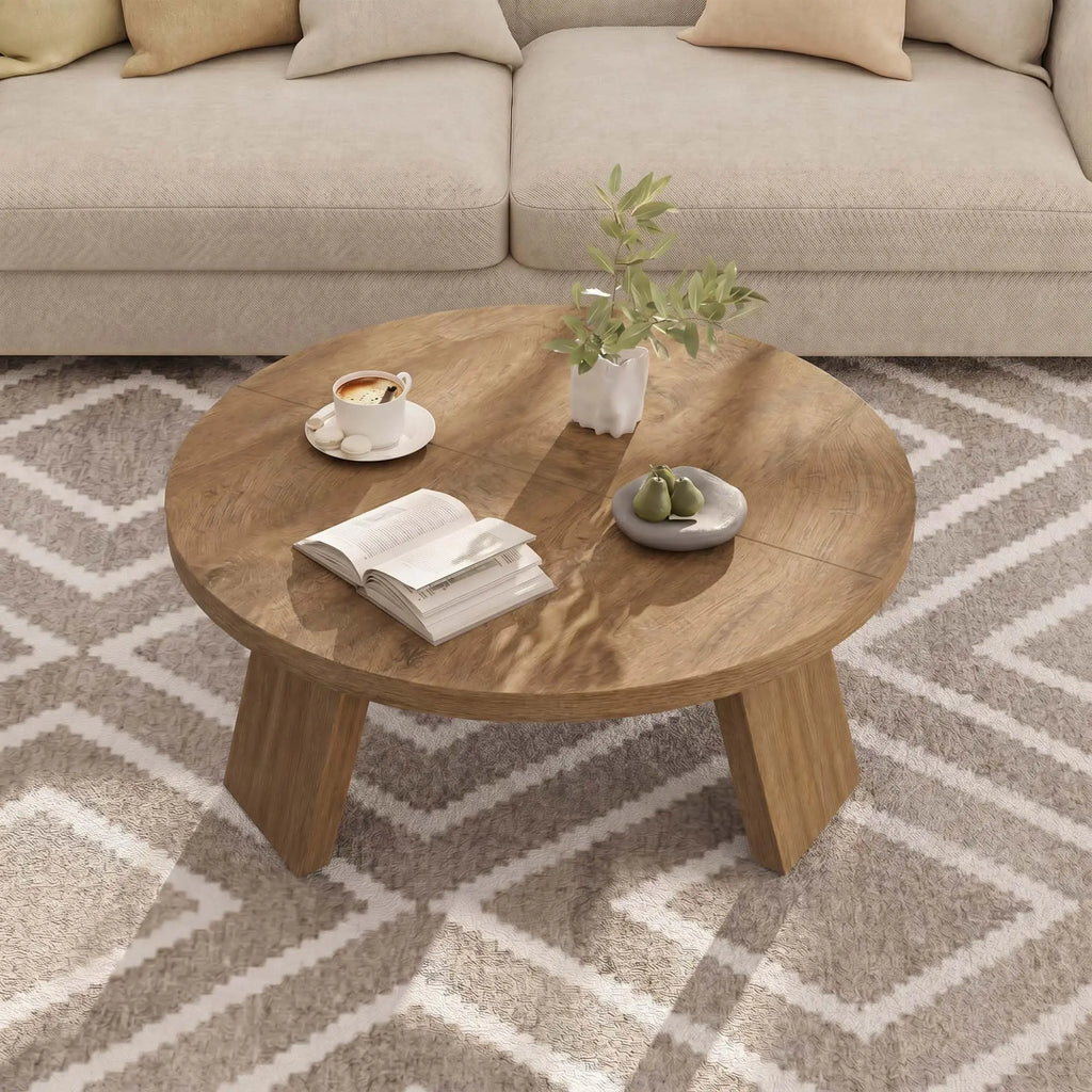 33.5 Inch Round Coffee Table for Living Room, Modern Center Table with