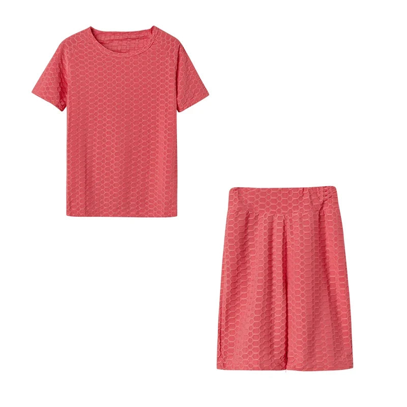New Summer Round-Neck Solid Color Short-Sleeved Two-Piece Yoga Shorts