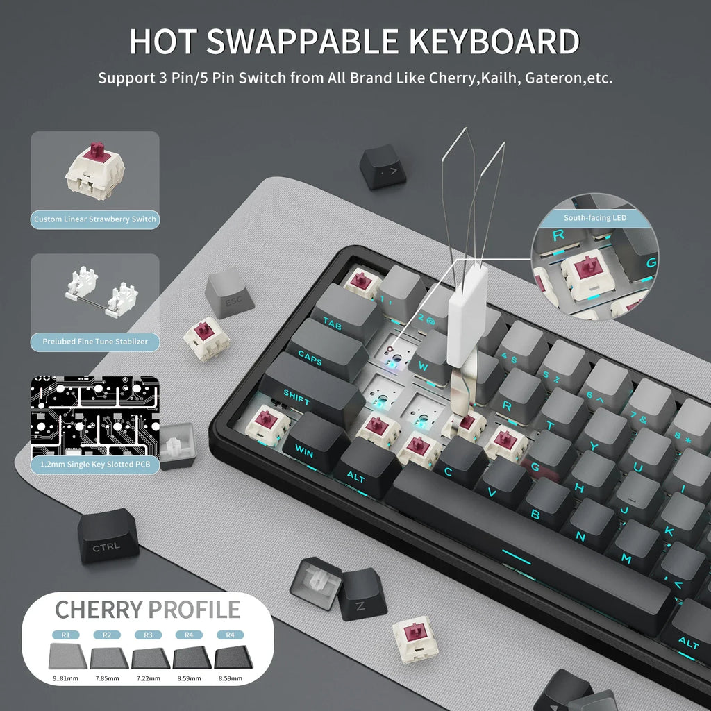 ATTACK SHARK X66 65% Wireless Mechanical Keyboard with Knob, 66 Keys Tri Mode Gasket Hot Swap RGB Gaming Keyboard 60 Percent,PBT