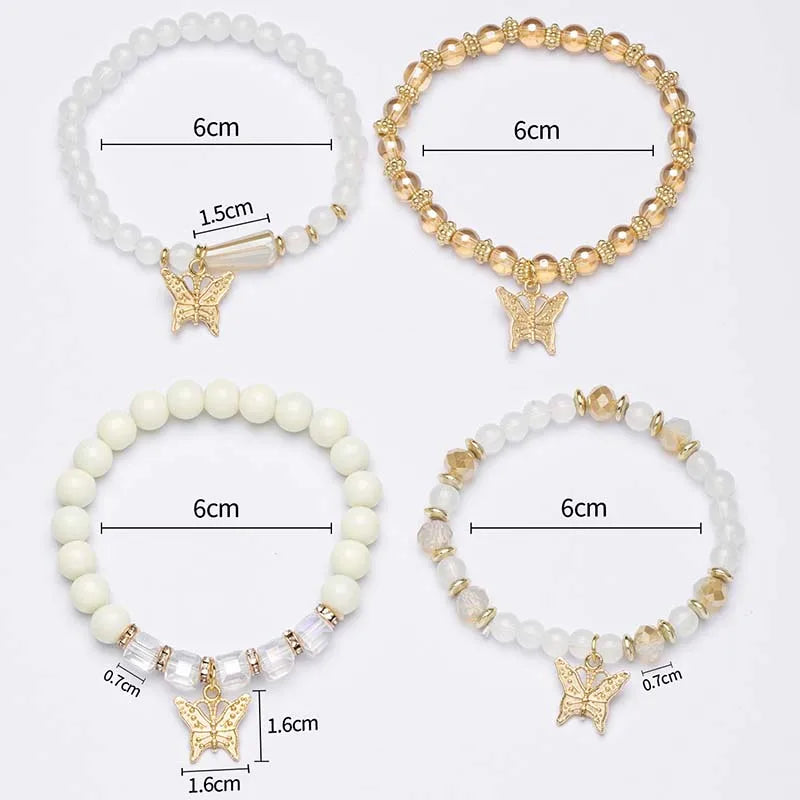4pcs Bohemian Butterfly Charm Bracelet Set for Women Crystal Beads
