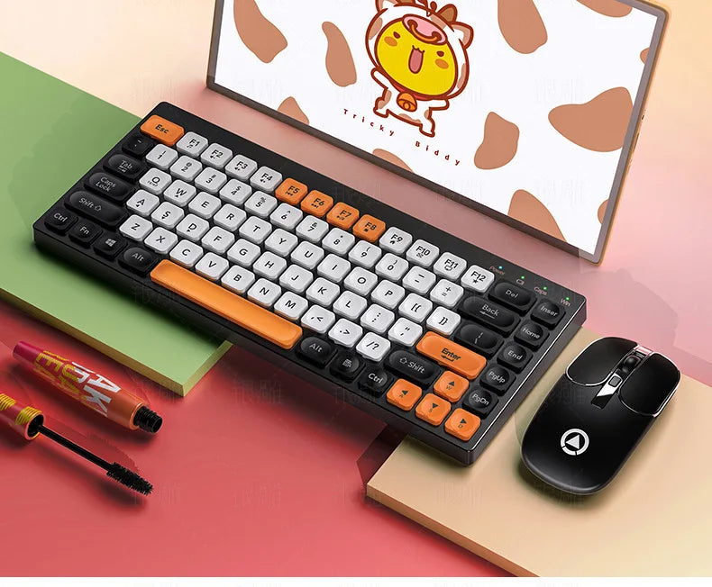 FALAIXILUO™ KM-02 Wireless Keyboard & Mouse Set – Bluetooth & 2.4G Dual-Mode, Type-C Rechargeable, 1600 DPI, Ergonomic, Waterproof, Carbon, Bean Paste & Chalk | FlipStylez LLC®