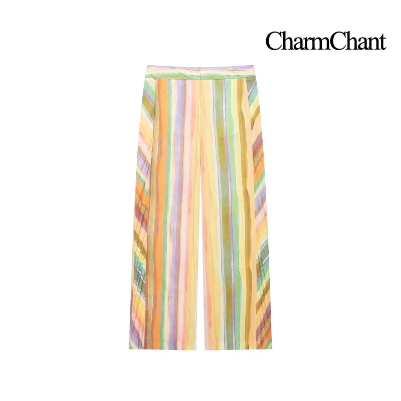 Charmchant Women's Colorful Stripe Two Piece Outfit Halter Backless