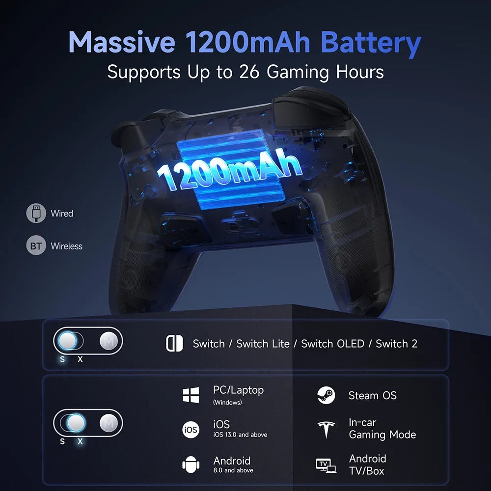 EasySMX S10 Wireless Gamepad TMR Joystick RGB Controller Compatible with Switch 1/2/PC/Phone/TV/Steam, Wake Up, For Pokemon